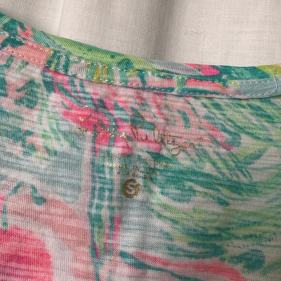Lilly Pulitzer Women’s Small Pink Elephant Flamingo Alligator Giraffe Safari Top - Picture 2 of 8